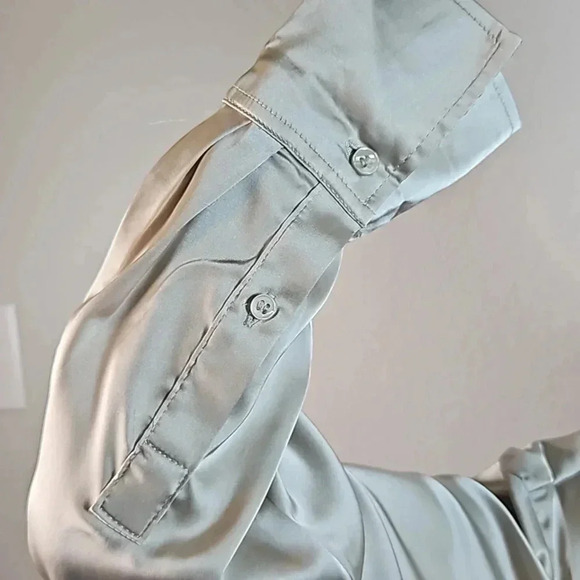 H&M Button Down Long Sleeve Top Silky Beige Size M - Picture 6 of 8